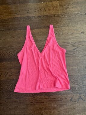 Hot pink Ribbed V-Neck Tank Top size large